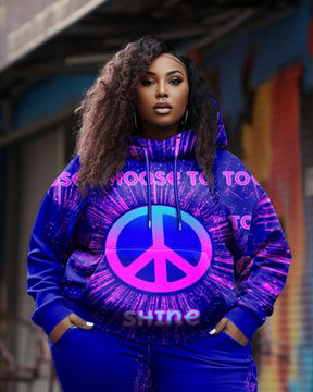 Women's Plus Size Graffiti Peace Lips Hoodie Set (Pack of Two)