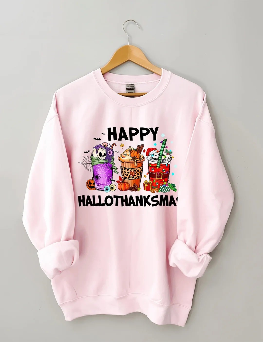 Women's Plus Size Happy Hallothanksmas Coffee Sweatshirt