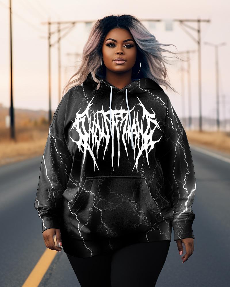 Women's Plus Size Thunder Art Graphic Long Sleeve Hoodie