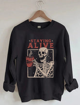 Women's Plus Size Staying Alive Coffee Sweatshirt