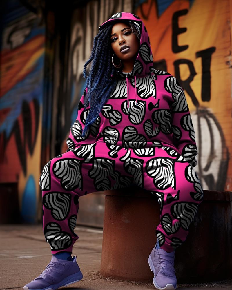 Women's Plus Size Graffiti Heart Abstract Hoodie Set (Pack of 2)