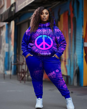 Women's Plus Size Graffiti Peace Lips Hoodie Set (Pack of Two)