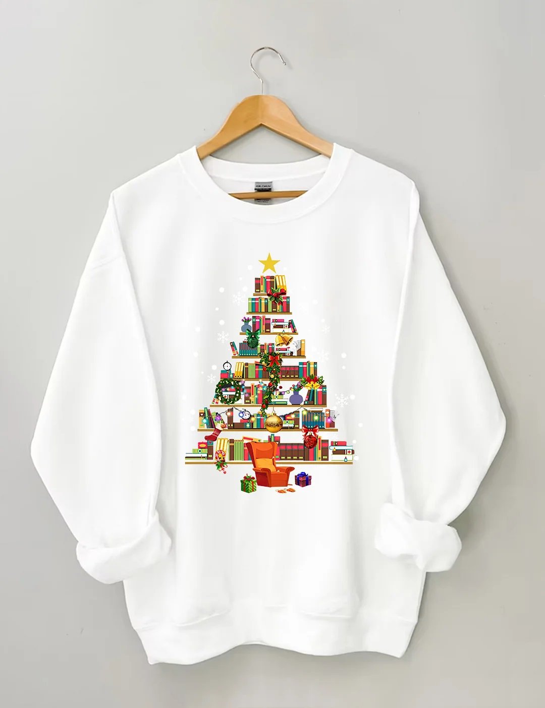 Women's Plus Size Book Christmas Tree Sweatshirt