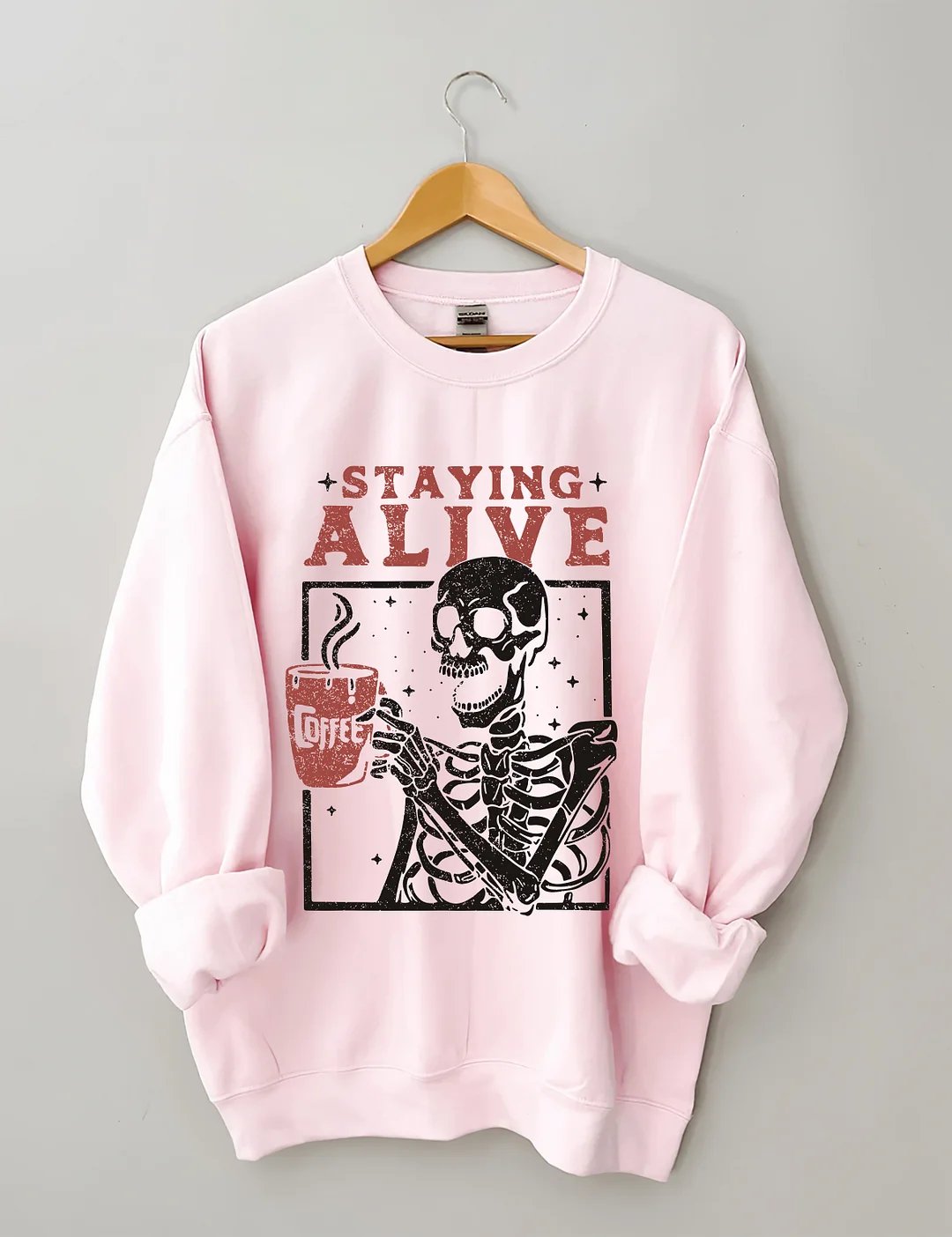 Women's Plus Size Staying Alive Coffee Sweatshirt