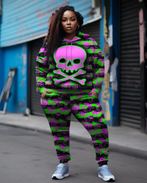 Women's Plus Size Graffiti Skull Warning Hoodie Set (Pack of Two)