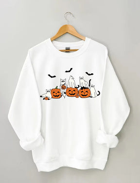 Women's Plus Ghost Cats Halloween Sweatshirt