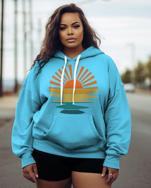 Women's Plus Retro Sunset Rays Wavy Hoodie