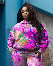 Women's Plus Size Peace Graffiti Hoodie Set (Pack of Two)