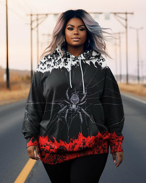 Women's Plus Size Skull Spider Web Long Sleeve Hoodie