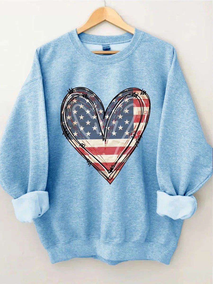 Women's Plus Size America Flag Heart Sweatshirt