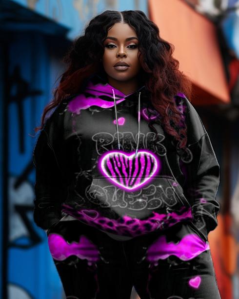 Women's Plus Size Pink Queen Graffiti Hoodie Set (Pack of 2)