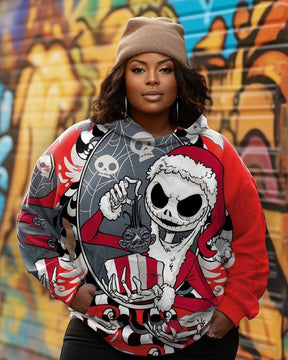 Women's Plus Skull Merry Christmas Long Sleeve Hoodie