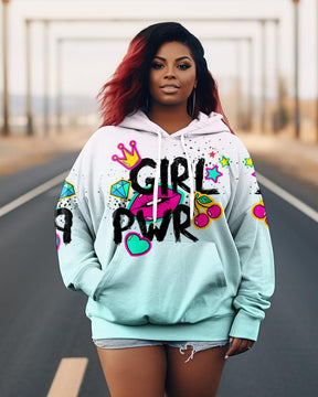 Women's Plus Siz Girls Love Lips Long Sleeve Hoodie