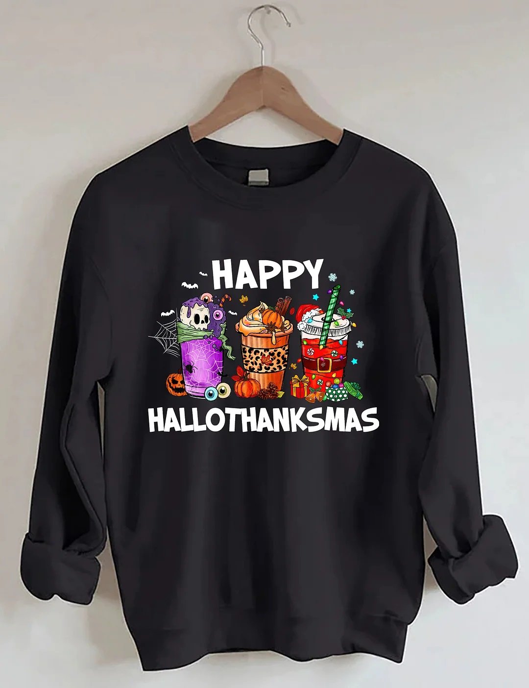 Women's Plus Size Happy Hallothanksmas Coffee Sweatshirt