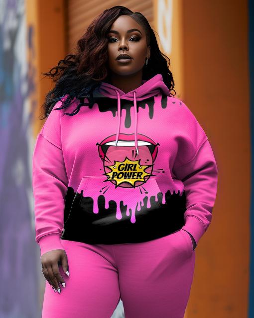 Women's Plus Size Sexy Lips Tongue Graffiti Hoodie Set (Pack of Two)