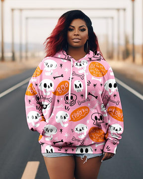 Women's Plus Size Skull Bones Long Sleeve Hoodie