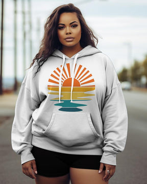 Women's Plus Retro Sunset Rays Wavy Hoodie