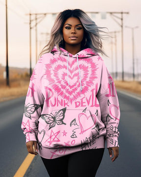 Women's Plus Size Heart Butterfly Long Sleeve Hoodie