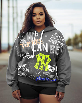 Women's Plus Size Graffiti Lettering Long Sleeve Hoodie