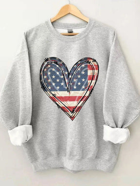 Women's Plus Size America Flag Heart Sweatshirt