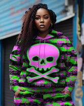 Women's Plus Size Graffiti Skull Warning Hoodie Set (Pack of Two)