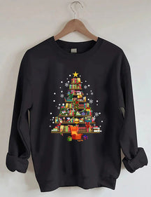 Women's Plus Size Book Christmas Tree Sweatshirt