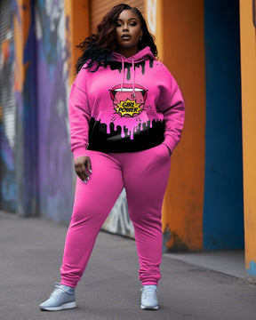 Women's Plus Size Sexy Lips Tongue Graffiti Hoodie Set (Pack of Two)