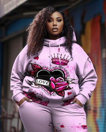 Women's Plus Size Love Crown Rose Hoodie Set (Pack of Two)