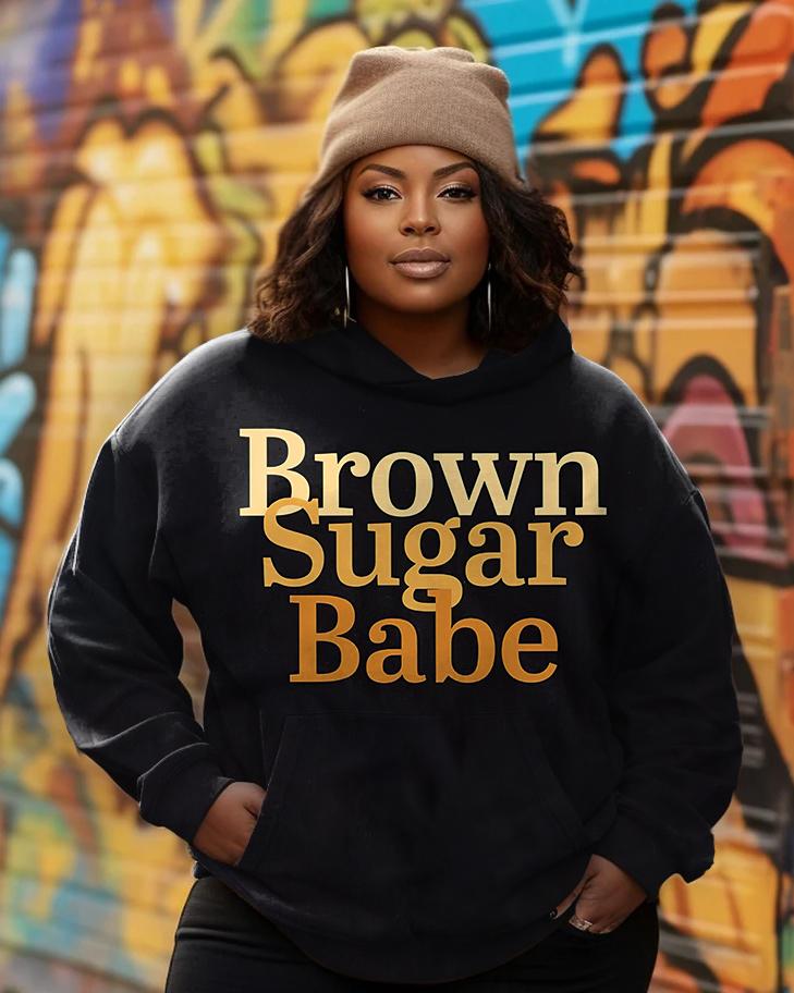 Women's Plus Size African American Brown Suger Long Sleeve Hoodie