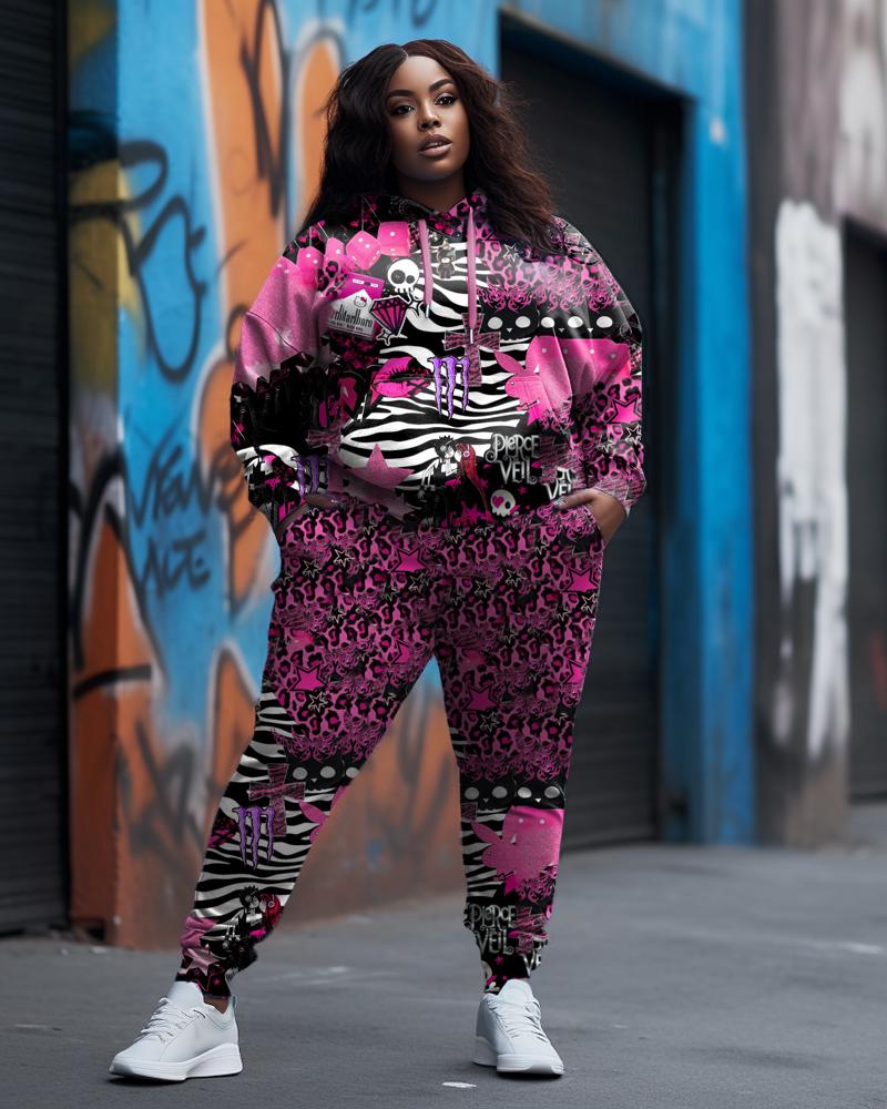 Women's Plus Size Skeleton Leopard Zebra Hoodie Set (Pack of 2)