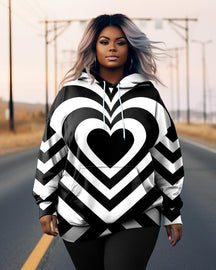 Women's Plus Siz Heart Abstract Mesh Long Sleeve Hoodie