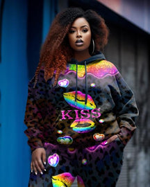 Women's Plus Size Graffiti Lips Kiss Hoodie Set (Two-Pack)