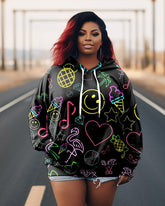 Women's Plus Size Graffiti Cartoon Long Sleeve Hoodie