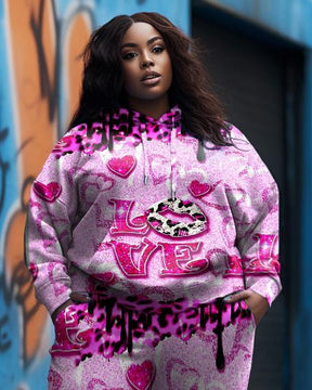 Women's Plus Size Love Leopard Graffiti Hoodie Set (Pack of Two)