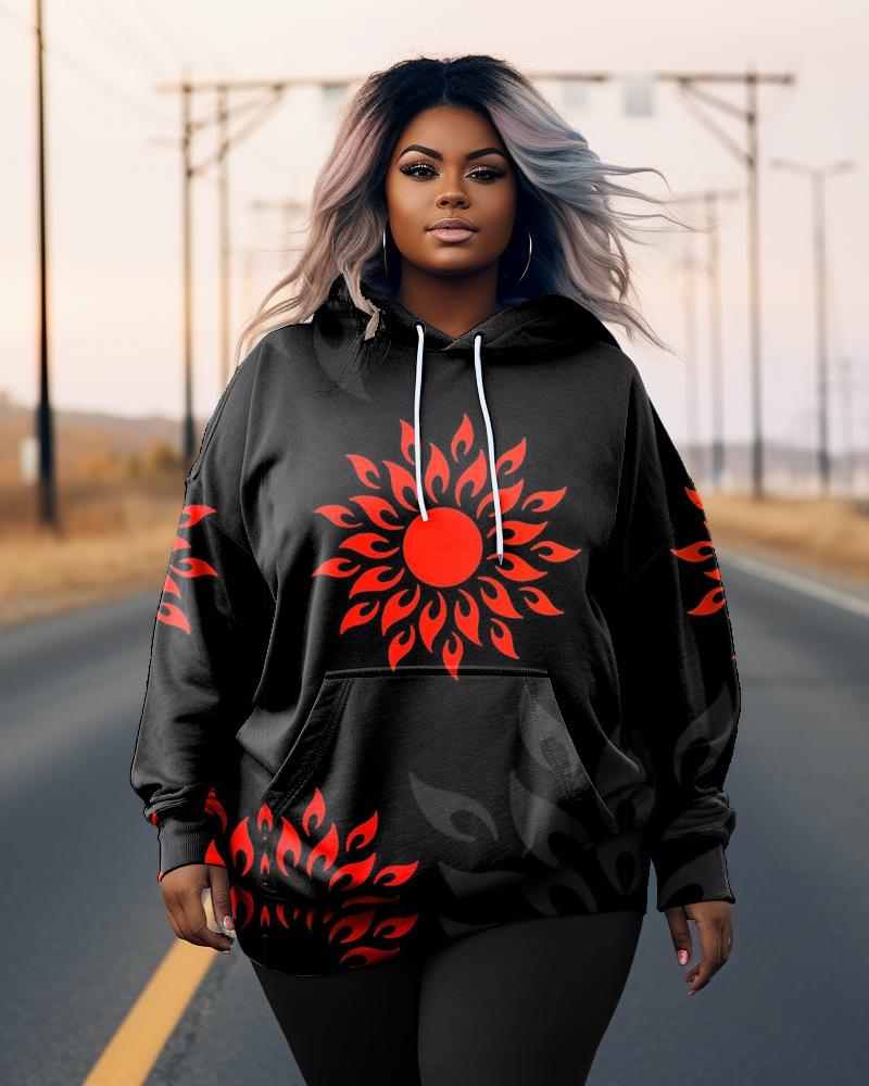 Women's Plus Size Sunflower Long Sleeve Hoodie