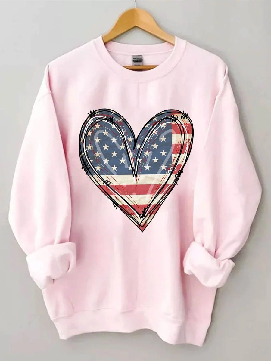 Women's Plus Size America Flag Heart Sweatshirt