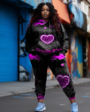 Women's Plus Size Pink Queen Graffiti Hoodie Set (Pack of 2)