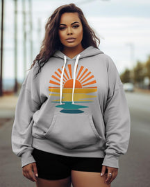 Women's Plus Retro Sunset Rays Wavy Hoodie