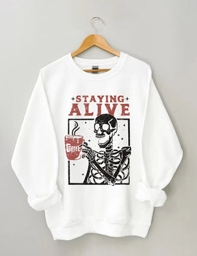 Women's Plus Size Staying Alive Coffee Sweatshirt