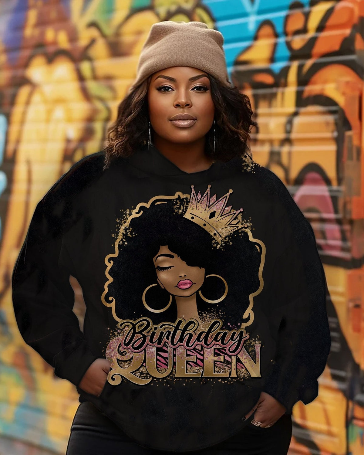 Women's Plus Size Birthday Queen Long Sleeve Hoodie