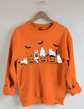 Women's Plus Ghost Cats Halloween Sweatshirt