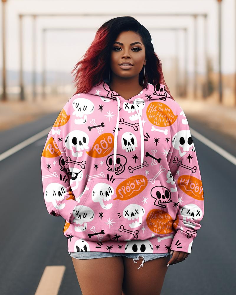 Women's Plus Size Skull Bones Long Sleeve Hoodie