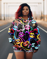 Women's Plus Siz Sexy Lips Long Sleeve Hoodie