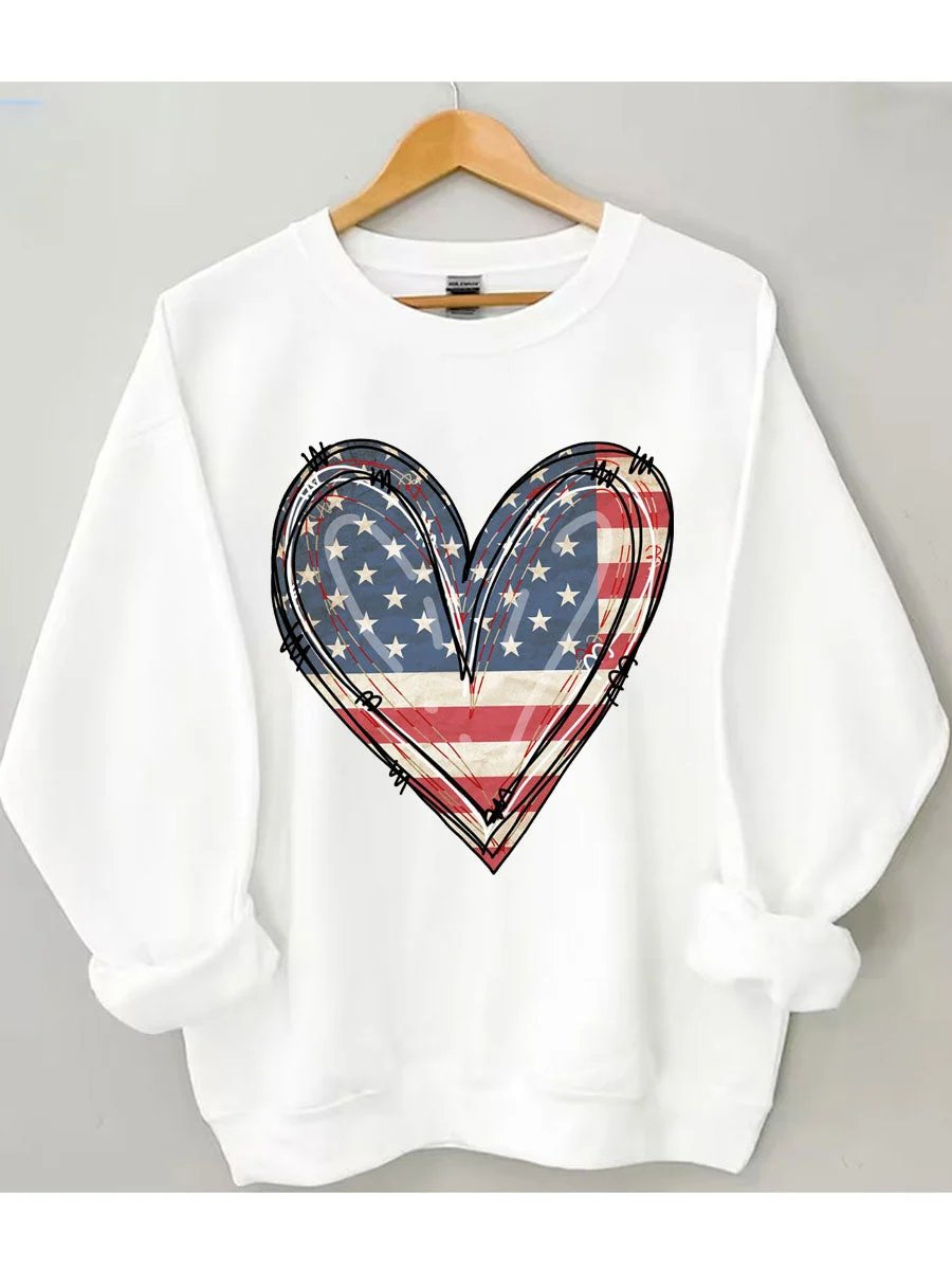 Women's Plus Size America Flag Heart Sweatshirt