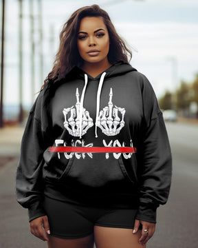 Women's Plus Size Skull Fingers Long Sleeve Hoodie