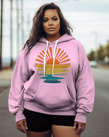 Women's Plus Retro Sunset Rays Wavy Hoodie