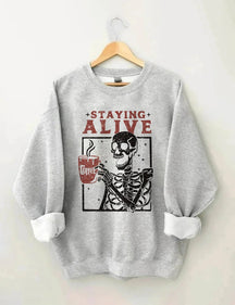 Women's Plus Size Staying Alive Coffee Sweatshirt