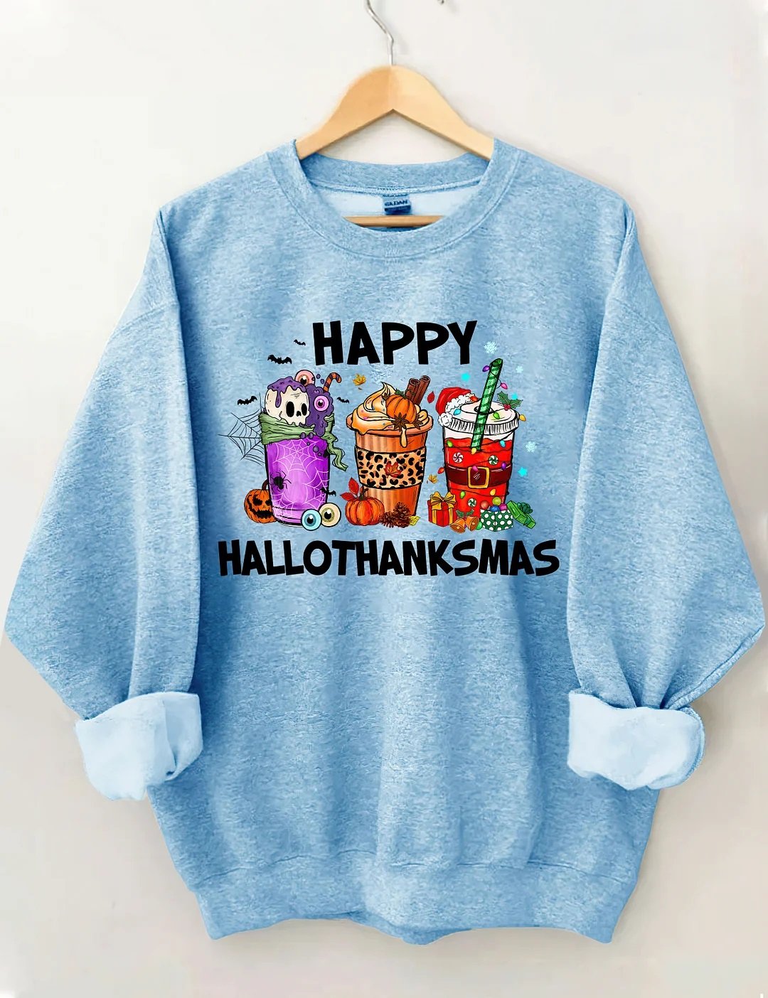 Women's Plus Size Happy Hallothanksmas Coffee Sweatshirt