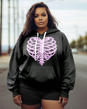 Women's Plus Size Heart Skull Long Sleeve Hoodie