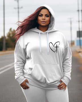 Women's Plus Jesus Has My Back, Heart Cross Hoodie